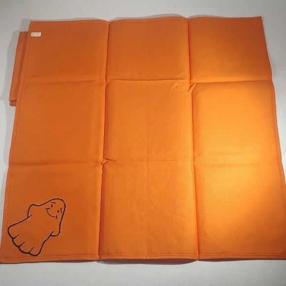 2 Longaberger Orange Ghost Fabric Napkins New In Package - Picture 5 of 6